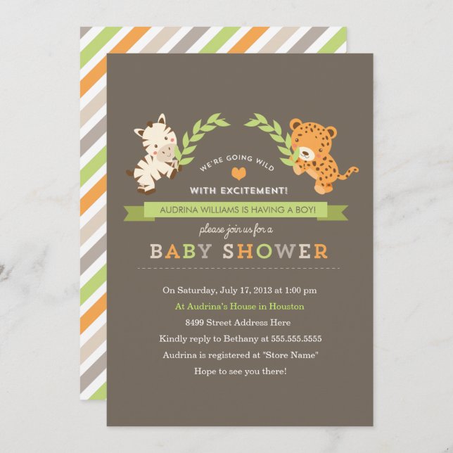 Invitation de Baby shower Sweet Safari (Devant / Derrière)