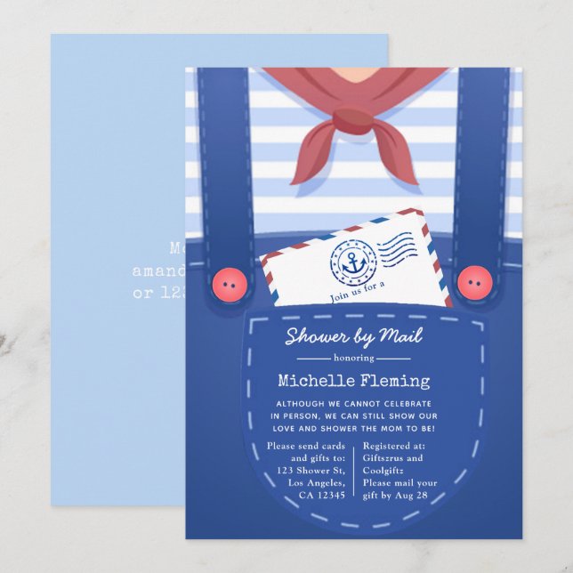 Invitation de Baby Shower Thème Marin pour Garçon  (Devant / Derrière)
