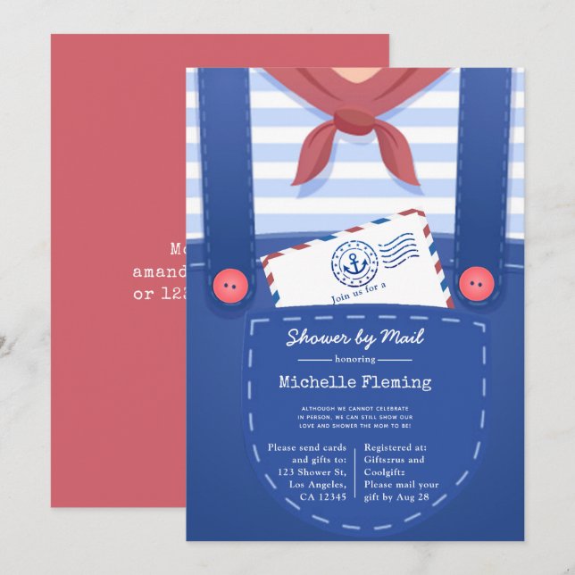 Invitation de Baby Shower Thème Marin pour Garçon  (Devant / Derrière)