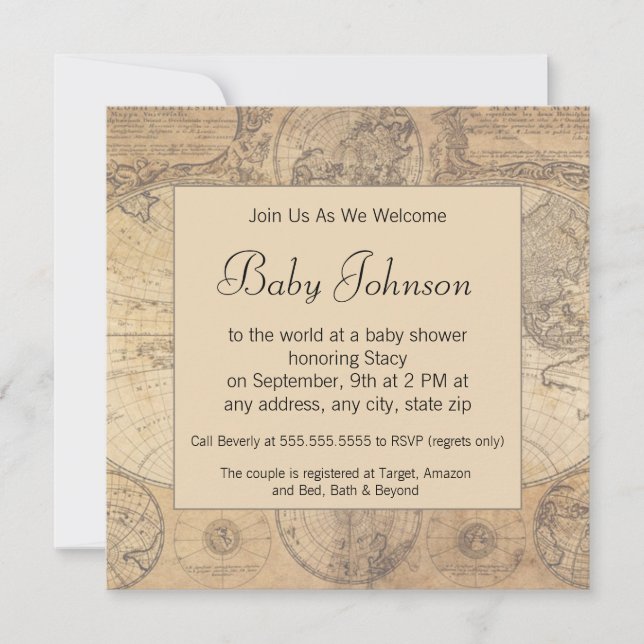Invitation de baby shower - thème vintage de carte (Devant)