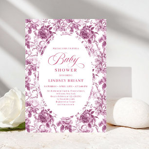 Invitation de Baby Shower Toile de Jouy Rose Fuchs