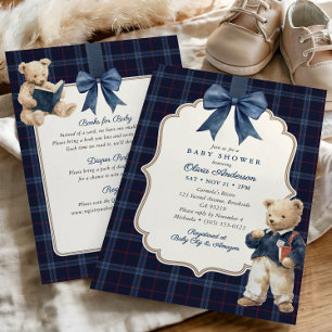 Invitation de baby shower tout-en-un Ourson Tartan