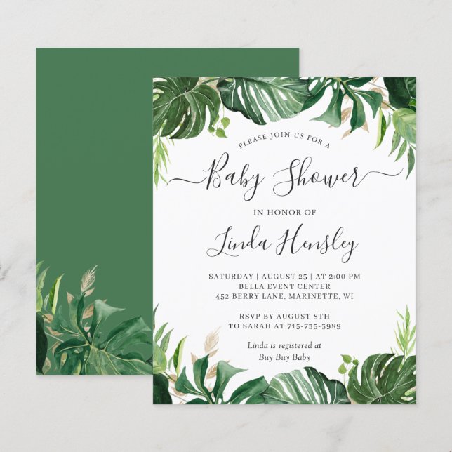 Invitation de Baby Shower Tropical à Petits Prix a (Devant / Derrière)
