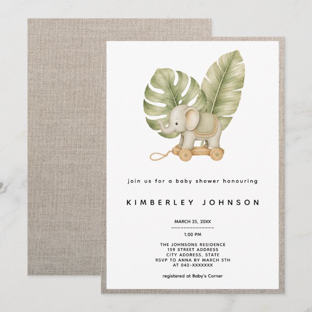 Invitation de baby shower tropical bohème (Devant / Derrière)