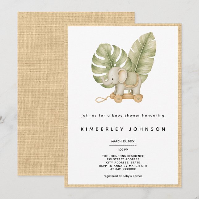 Invitation de baby shower tropical bohème (Devant / Derrière)