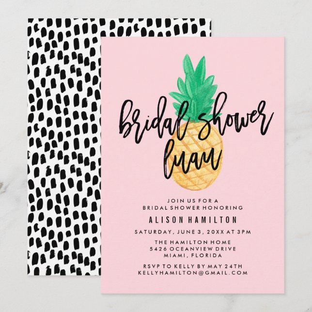 Invitation de Baby Shower Tropical Luau en Rose (Devant / Derrière)