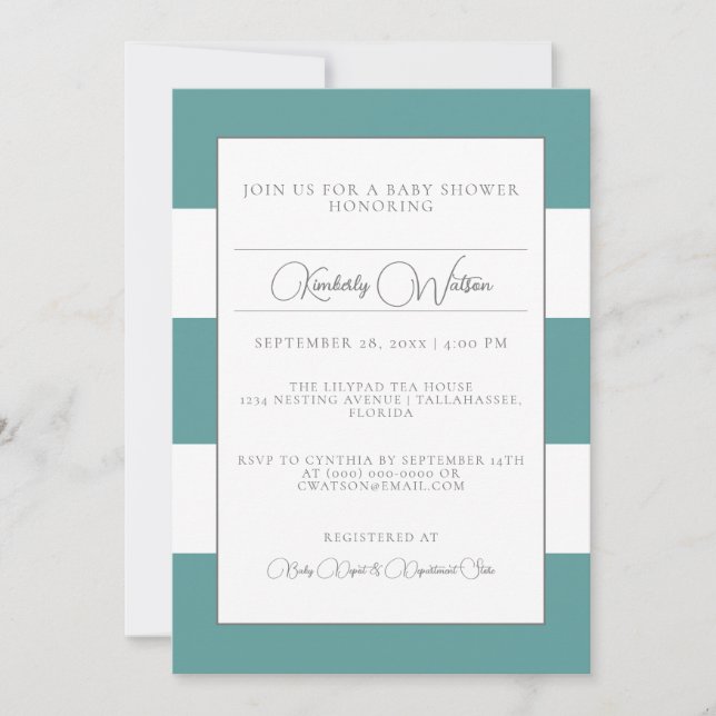 Invitation de Baby shower turquoise à rayures (Devant)
