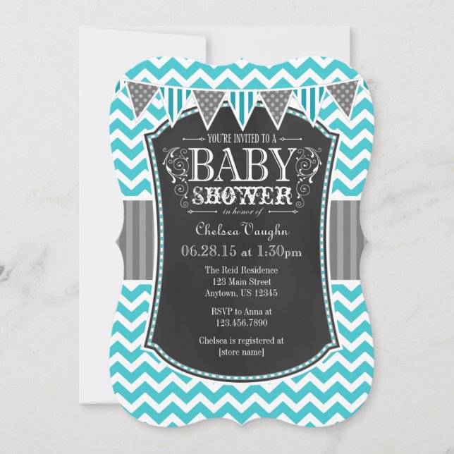 Invitation de Baby shower Turquoise Chalkboard Che (Devant)