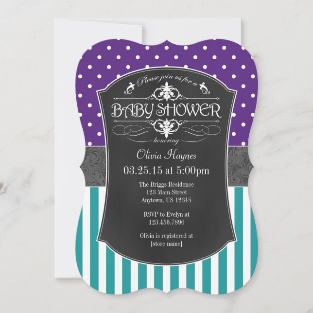 Invitation de Baby shower turquoise de bandes de t (Devant)
