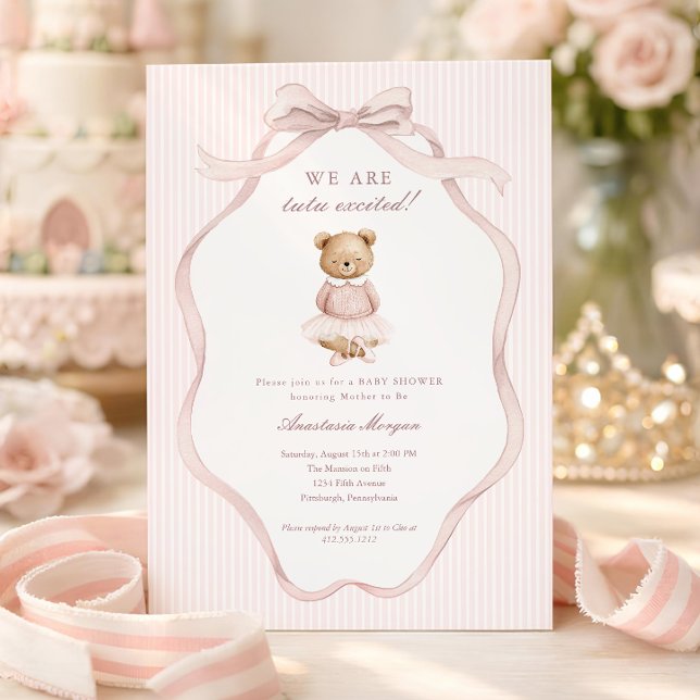 Invitation de Baby Shower « Tutu Excited Pink Coqu (Tutu Excited Pink Coquette Teddy Bear Baby Shower Invitation 
)