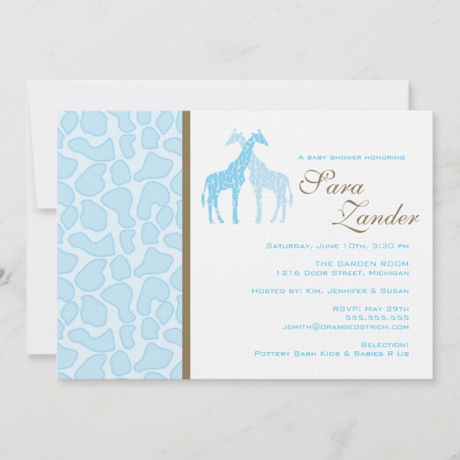 Invitation de Baby shower Twin Giraffes - Garçon (Devant)