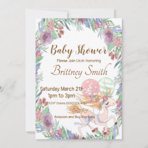Invitation de Baby shower Unicorn, floral Unicorn,