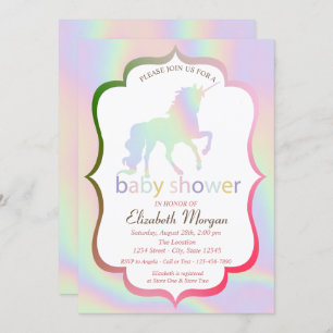Invitation de Baby shower Unicorn Holographique