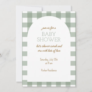 Invitation de Baby shower vert simple En vichy