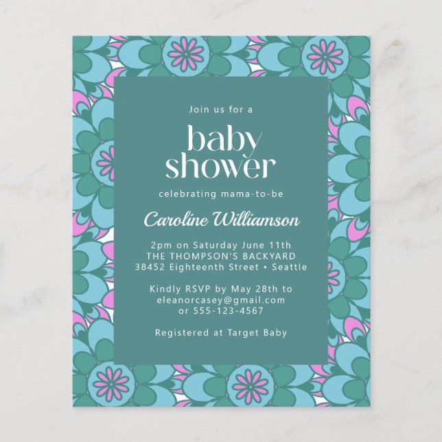 Invitation de Baby shower vert Super Boho Budget (Devant)