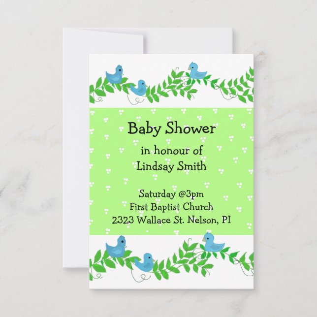 Invitation de baby shower verte et bleue sur la na (Devant)