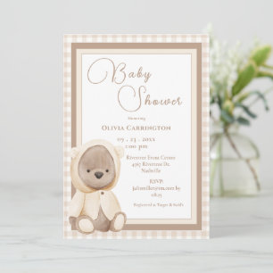 Invitation de baby shower vintage à carreaux Ourso