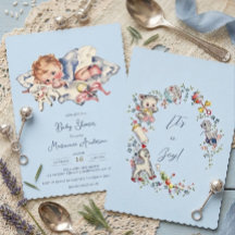 Invitation de baby shower vintage bébé garçon bleu