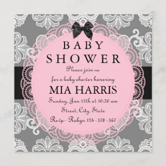 Invitation de baby shower vintage chic rose et gri