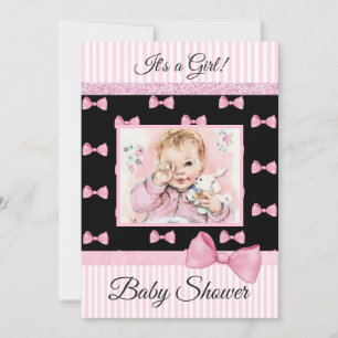 Invitation de Baby shower Vintage de Bow rose et n