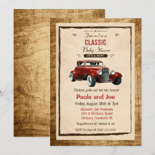 Invitation de baby shower vintage voiture classiqu