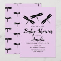 Invitation de Baby shower violet de libellules noi