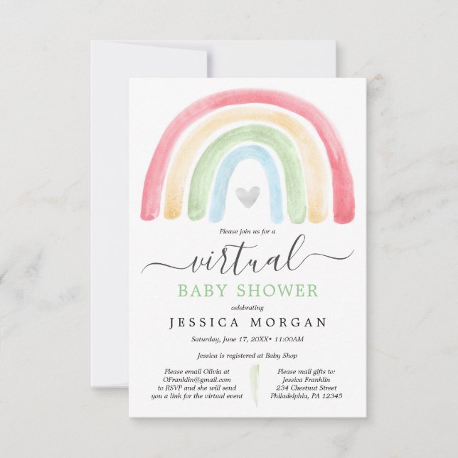 Invitation de Baby shower virtuel Boho Rainbow (Devant)