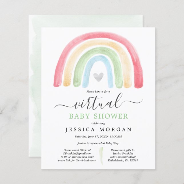 Invitation de Baby shower virtuel Boho Rainbow Bud (Devant / Derrière)