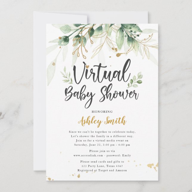 Invitation de Baby shower virtuel Douche verte (Devant)
