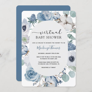Invitation de Baby shower virtuel Dusty Blue Flora