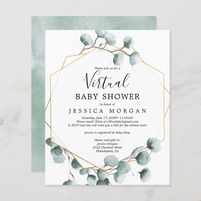 Invitation de Baby shower virtuel Eucalyptus Budge (Devant / Derrière)