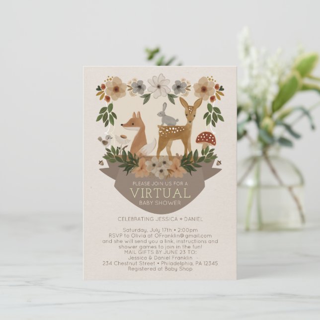 Invitation de Baby shower virtuel Woodland moderne (Debout devant)
