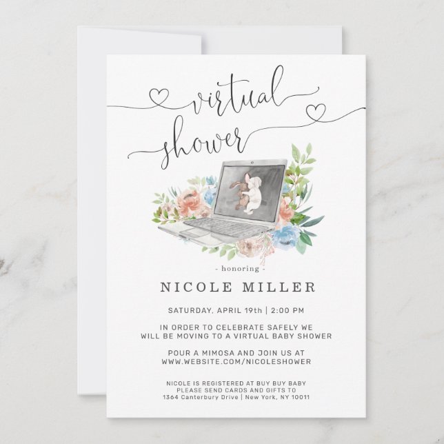 Invitation de baby shower virtuelle | Ordinateur p (Devant)