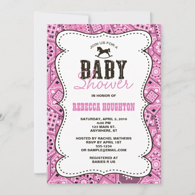 Invitation de Baby shower Western Pink Bandanna (Devant)