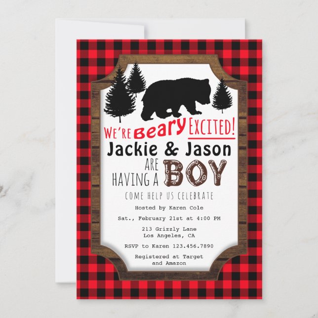 Invitation de Baby shower Woodsy Excitée Beary (Devant)
