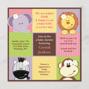 Invitation de Baby showers Carrés de la Jungle Cut