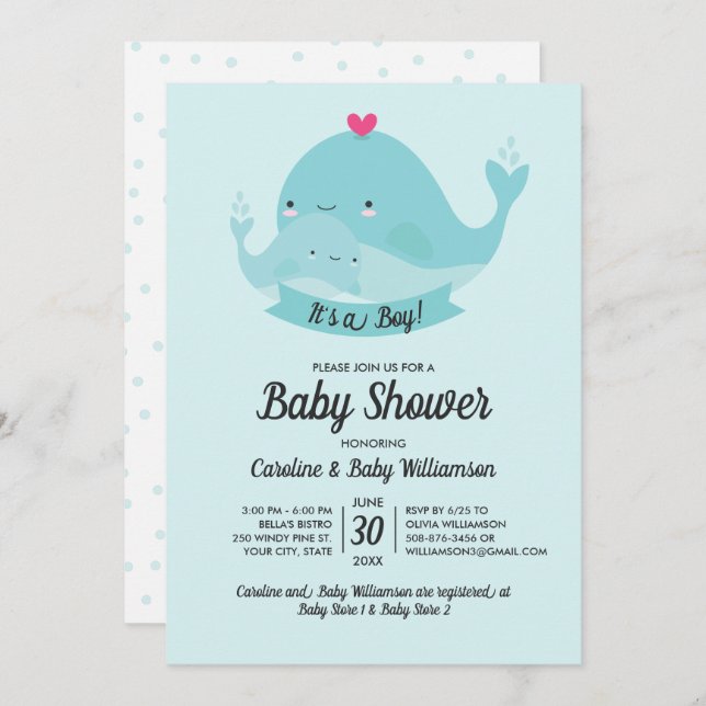Invitation de Baby showers C'est une baleine de ga (Devant / Derrière)