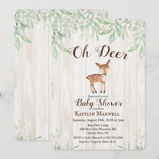 Invitation de Baby showers de cerfs (Devant / Derrière)