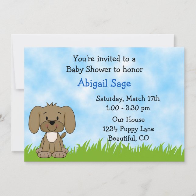 Invitation de Baby showers de chiots pour les garç (Devant)