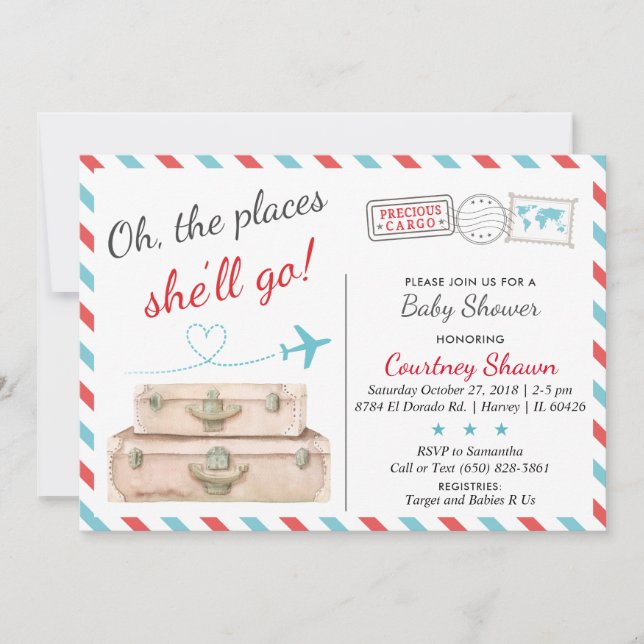 Invitation de Baby showers de voyage pour les fill (Devant)