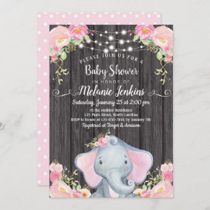 Invitation de Baby showers d'éléphants de filles