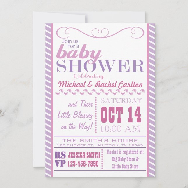 Invitation de Baby showers filles (Devant)