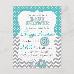 Invitation de Baby showers gris et Turquoises