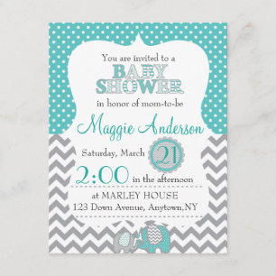 Invitation de Baby showers gris et Turquoises