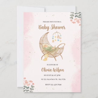 Invitation de Baby showers illustratifs rose et Br