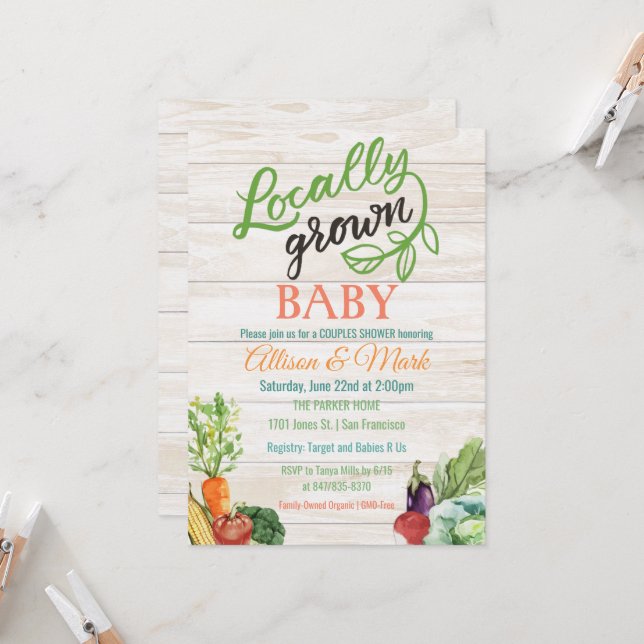 Invitation de Baby showers végétariens cultivés lo (Devant/Arrière en situation)