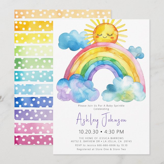 Invitation de Baby Sprinkle Arc-en-Ciel à l'aquare (Devant / Derrière)