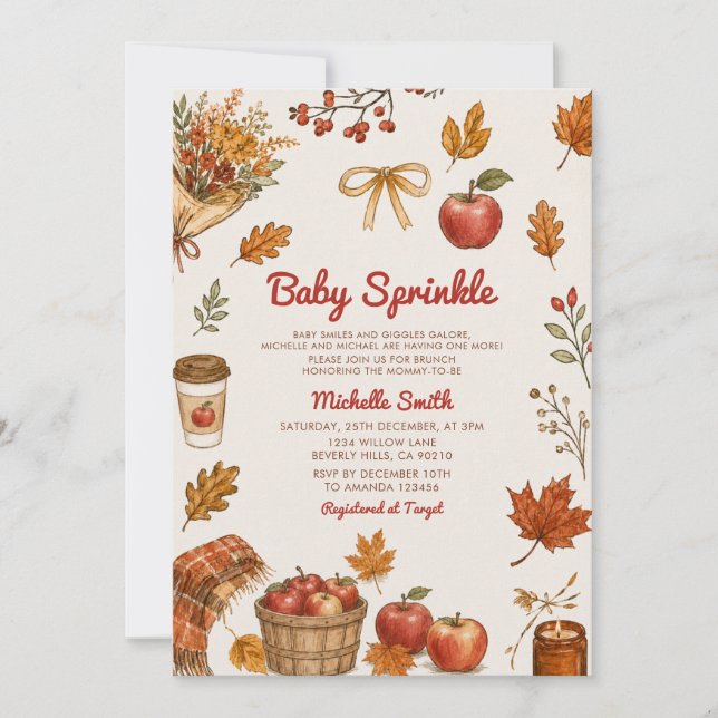 Invitation de Baby Sprinkle au verger de pommes  (Devant)
