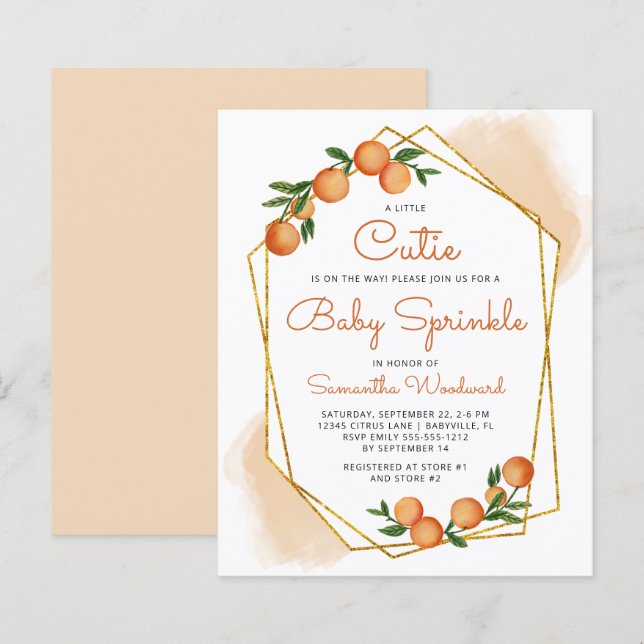 Invitation de Baby Sprinkle Citron Orange Little C (Devant / Derrière)