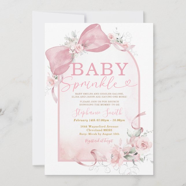 Invitation de Baby Sprinkle Fille au Ruban Rose Fl (Devant)